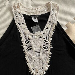 Nanette Lepore black dress (or coverup) with white crochet and shell detail